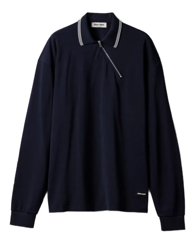 Miu Miu zippered logo patch polo shirt - Blau Blau
