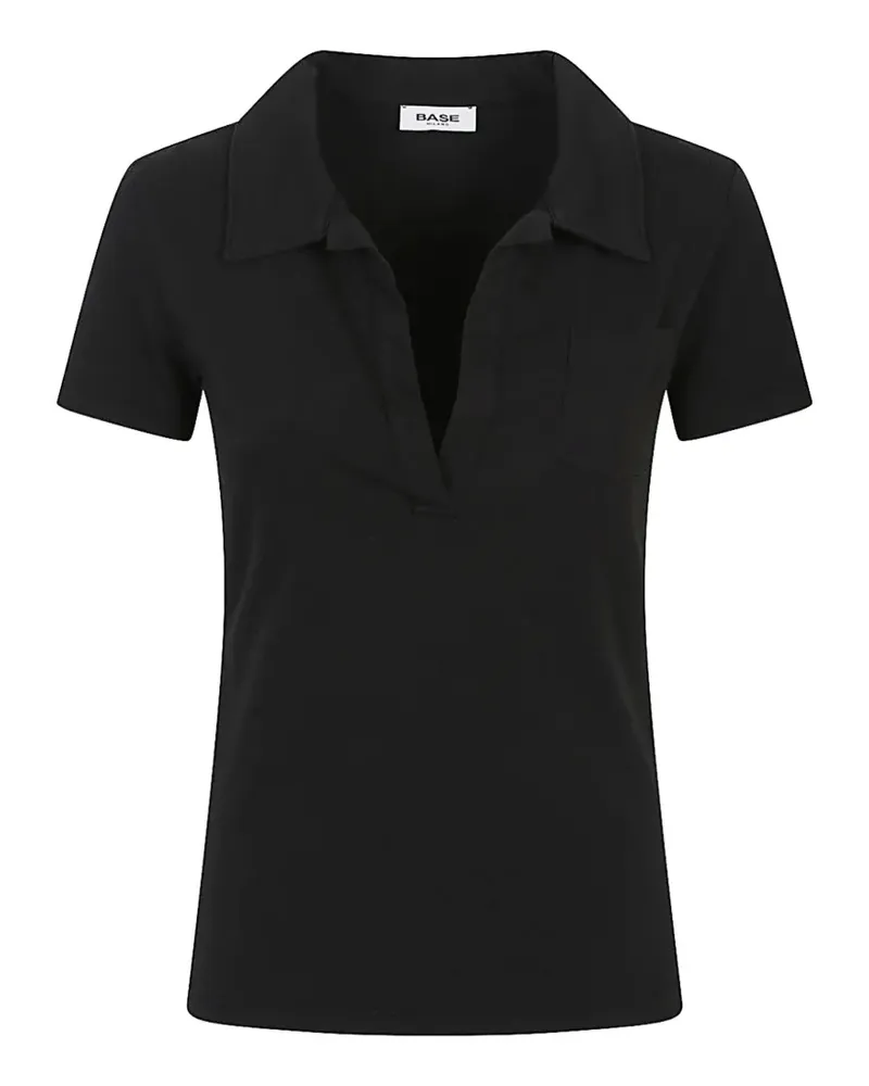 BASE Milano T-Shirt mit V-Ausschnitt - Schwarz Schwarz