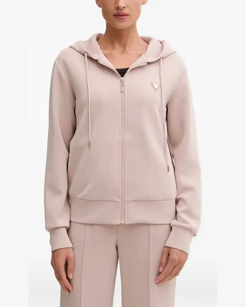 Guess logo-plaque zip-up hoodie - Nude Nude