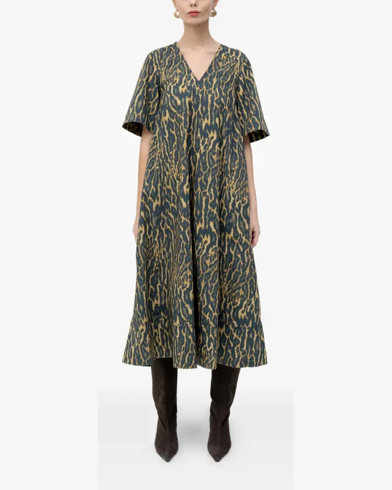 Ganni V-neck patterned dress - Blau Blau