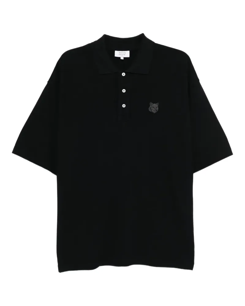 Kitsuné Poloshirt mit Fuchs-Patch - Schwarz Schwarz