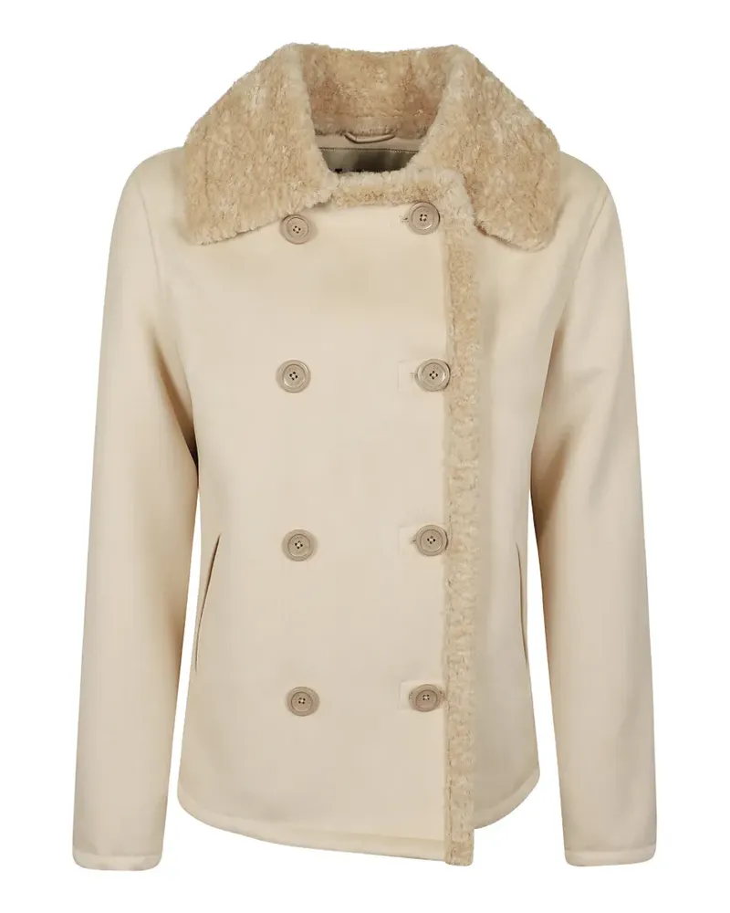Herno double-breasted shearling-trim jacket - Nude Nude