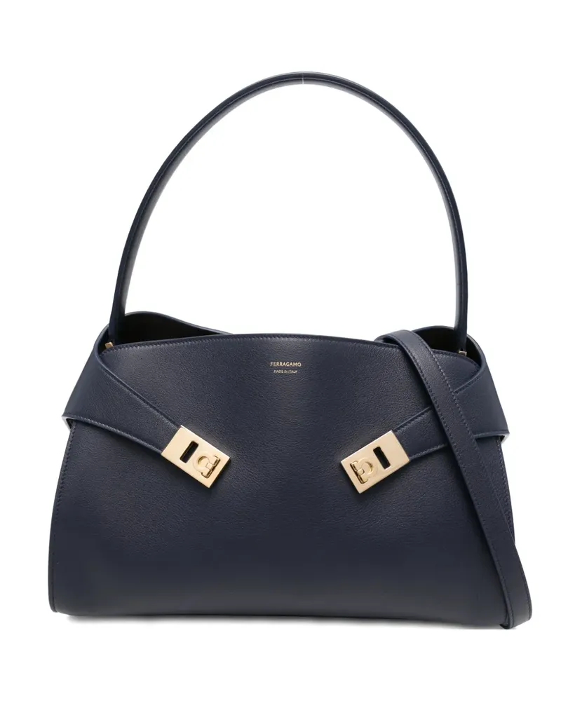 Ferragamo Mittelgroße Hug Schultertasche aus Leder - Blau Blau