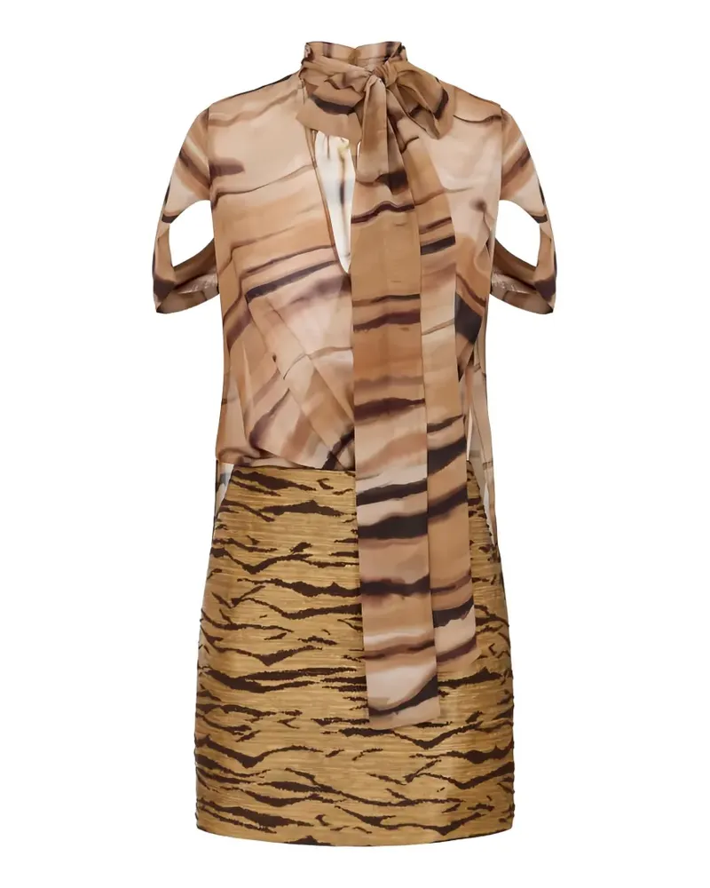 Elisabetta Franchi tiger-print V-neck dress - Nude Nude
