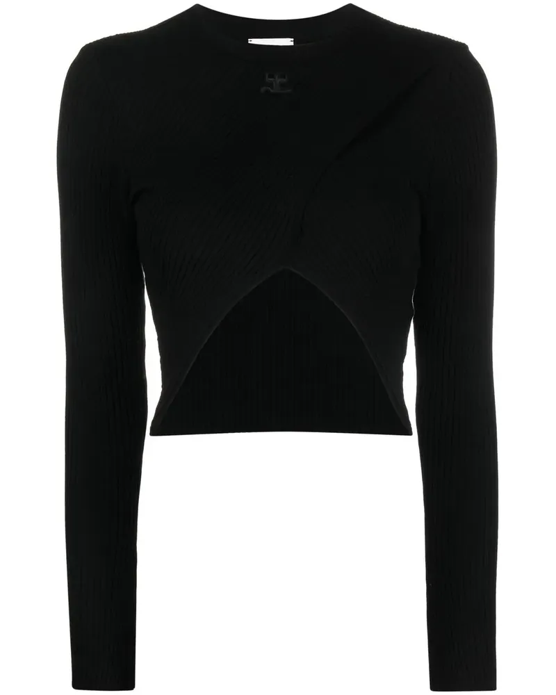 Courrèges Geripptes Cropped-Stricktop - Schwarz Schwarz