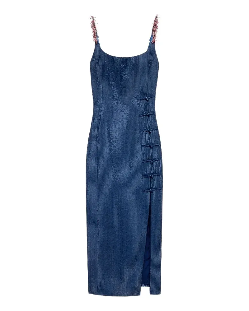 Shanghai Tang Midikleid mit Pailletten und Froschverschluss - Blau Blau