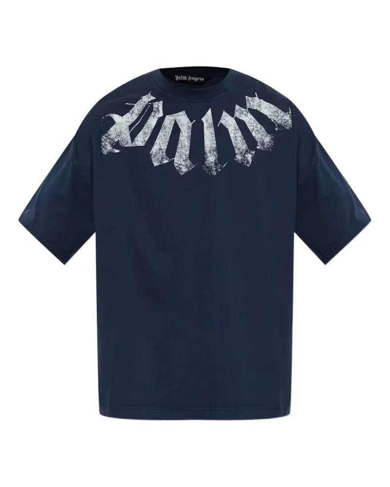 Palm Angels Big Neck T-Shirt mit Logo-Print - Blau Blau