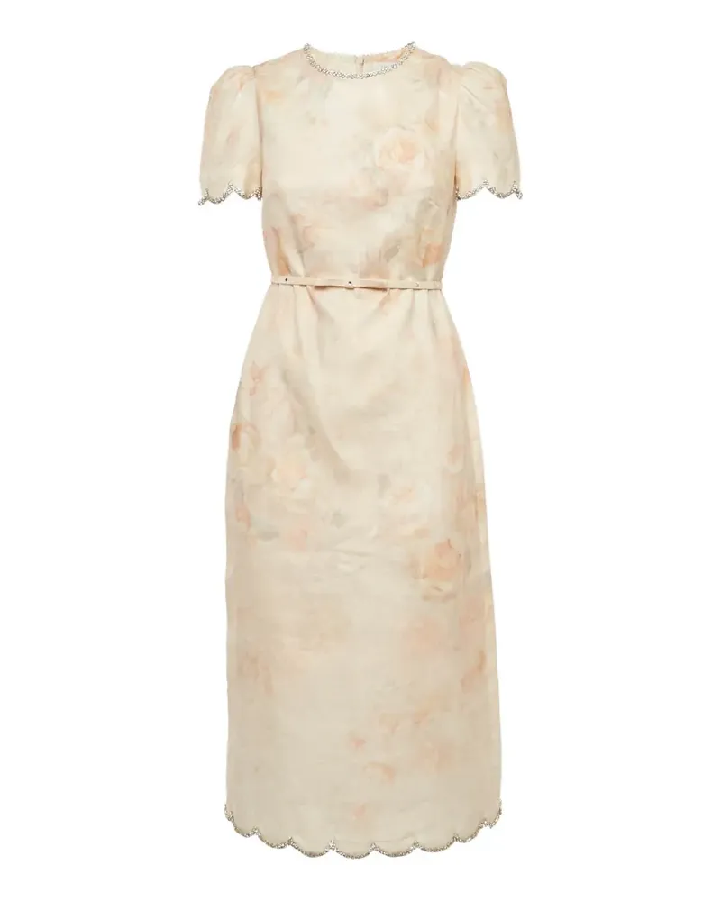 Zimmermann Midikleid mit Rosen-Print und Kristallen - Rosa Rosa