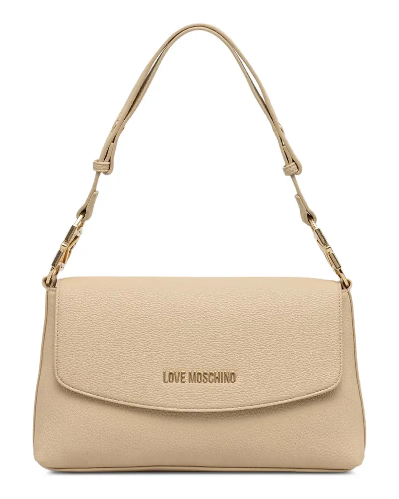 Moschino logo-plaque pebbled shoulder bag - Nude Nude