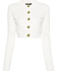 Balmain Monogramm-Cardigan in Pointelle-Strick Weiß