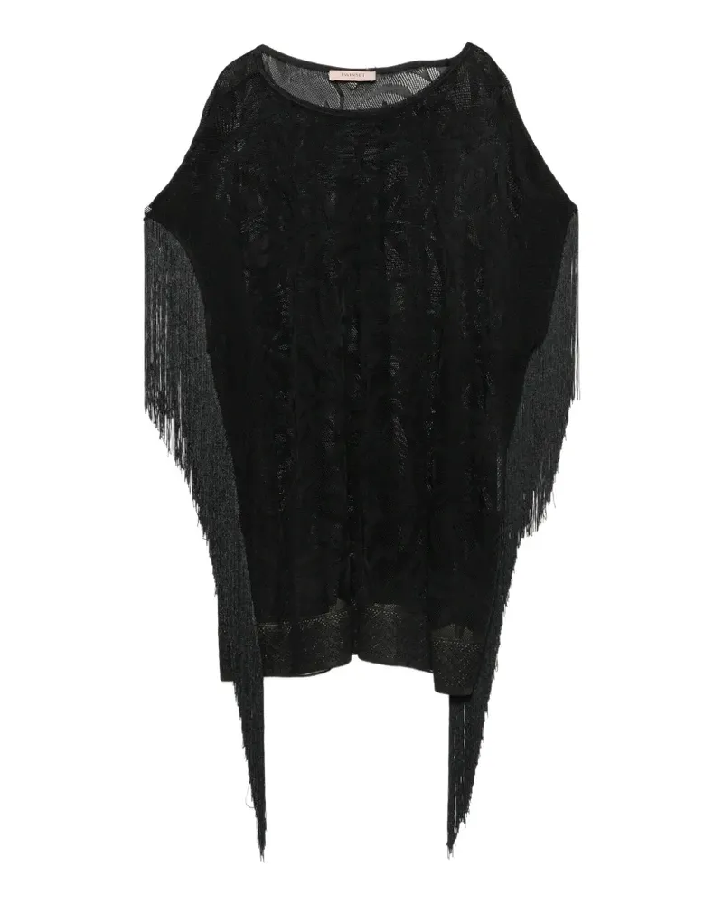 Twin-Set Jacquard-Pullover mit Fransen - Schwarz Schwarz