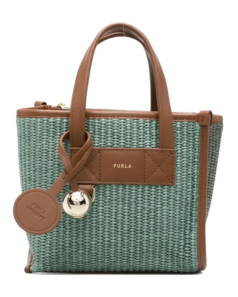Furla woven leather-trim mini bag - Grün Grün