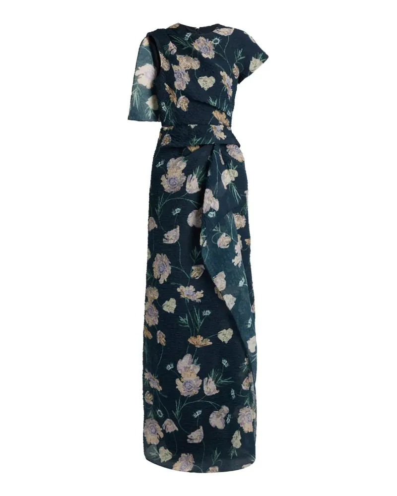 Erdem floral-print asymmetric gown - Blau Blau