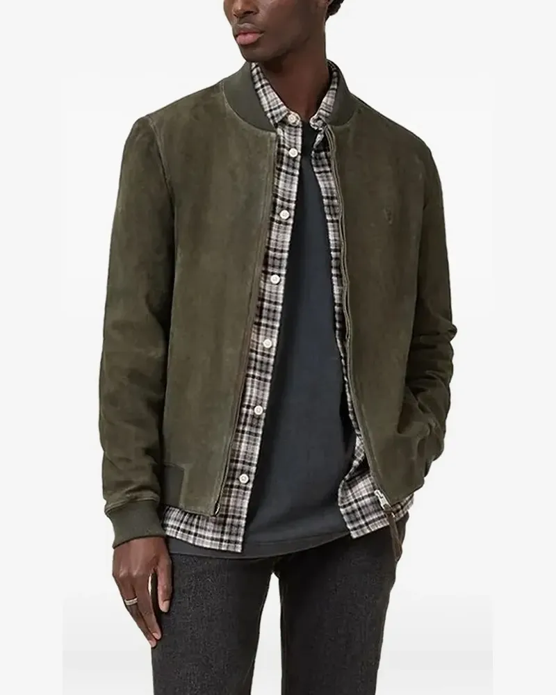 AllSaints Wildleder-Bomberjacke mit Reißverschluss - Grün Grün