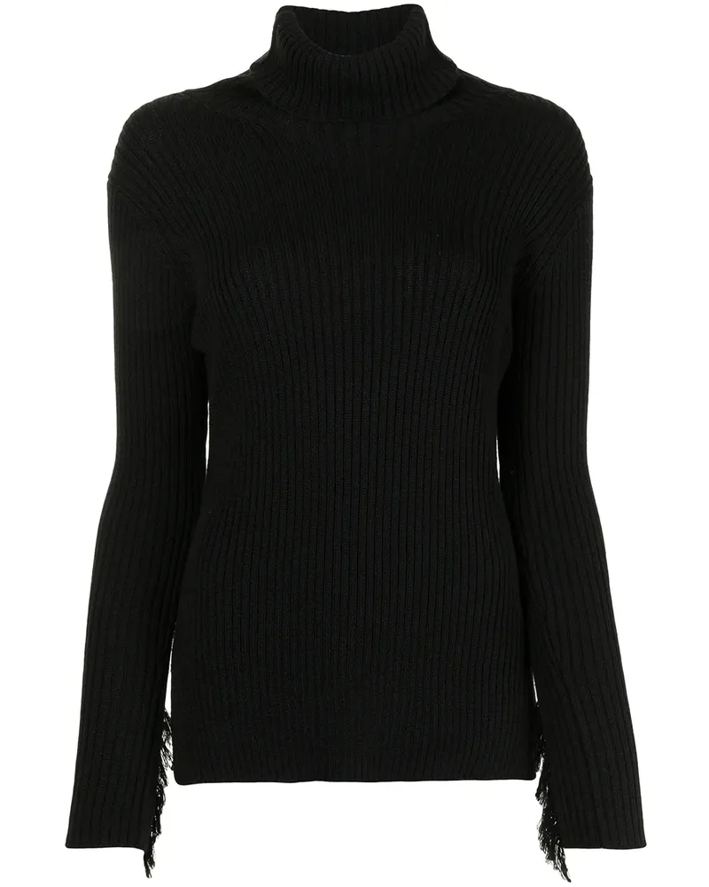 Yohji Yamamoto Gerippter Pullover mit Fransen - Schwarz Schwarz