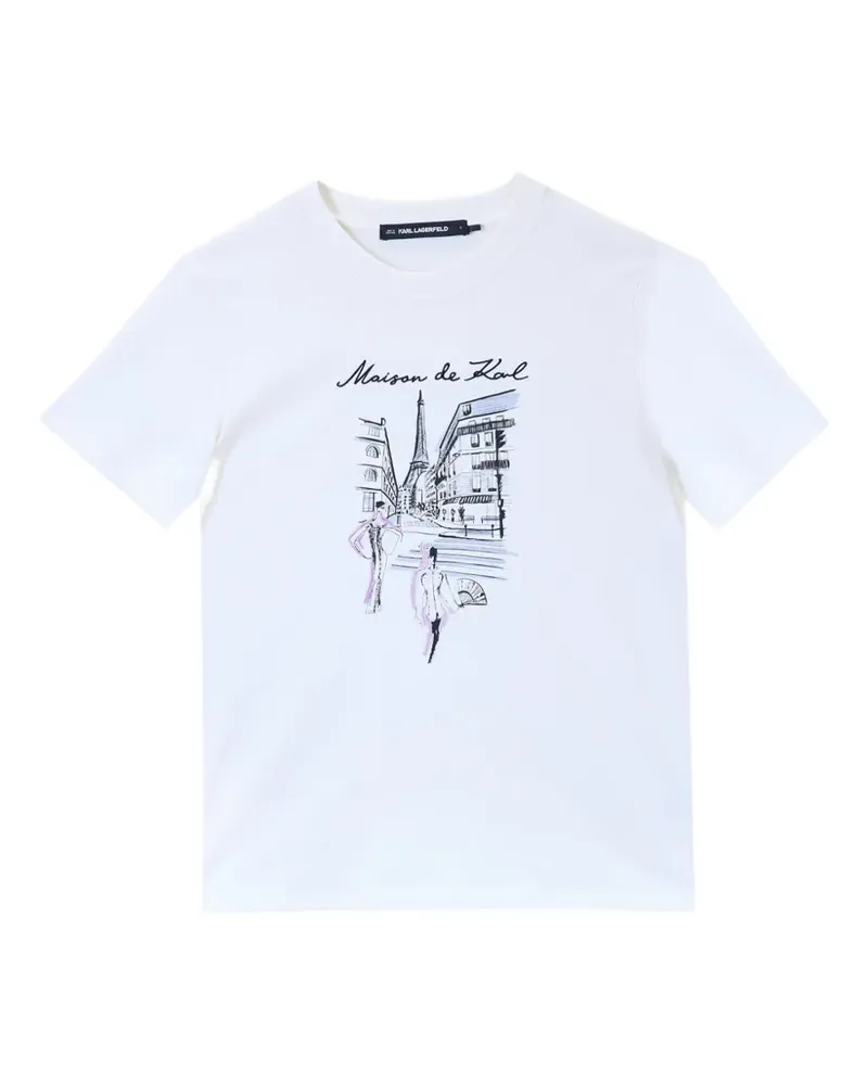 Karl Lagerfeld Paris T-Shirt mit Skizzen-Print - Weiß Weiß