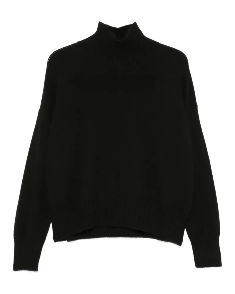 ARAGONA Rollkragenpullover mit geripptem Saum - Schwarz Schwarz