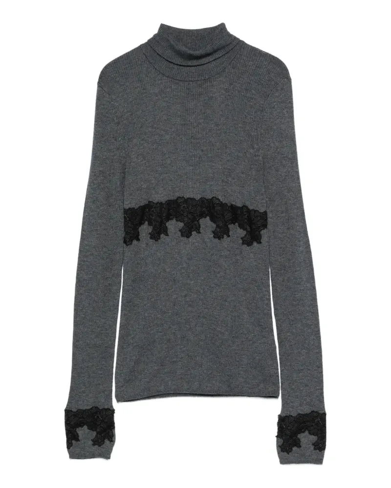 Patrizia Pepe lace-trim turtleneck knit - Grau Grau