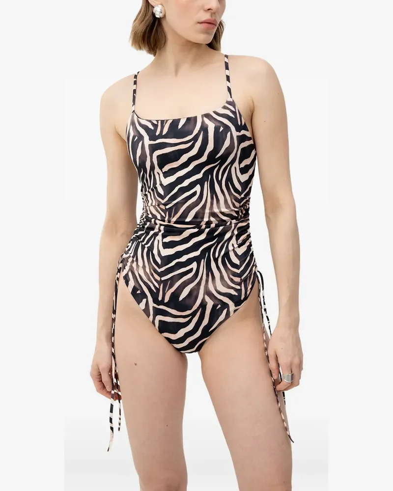 HUGO BOSS zebra-print drawstring-detail swimsuit - Schwarz Schwarz