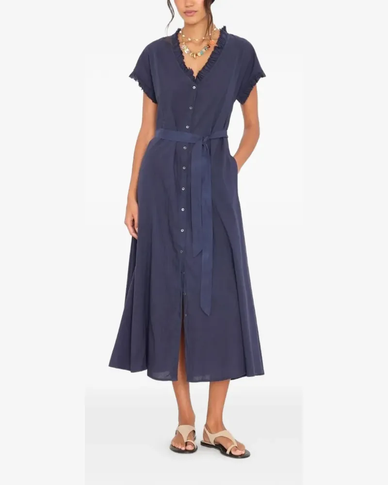 Xírena Dixie ruffled-trim belted midi dress - Blau Blau