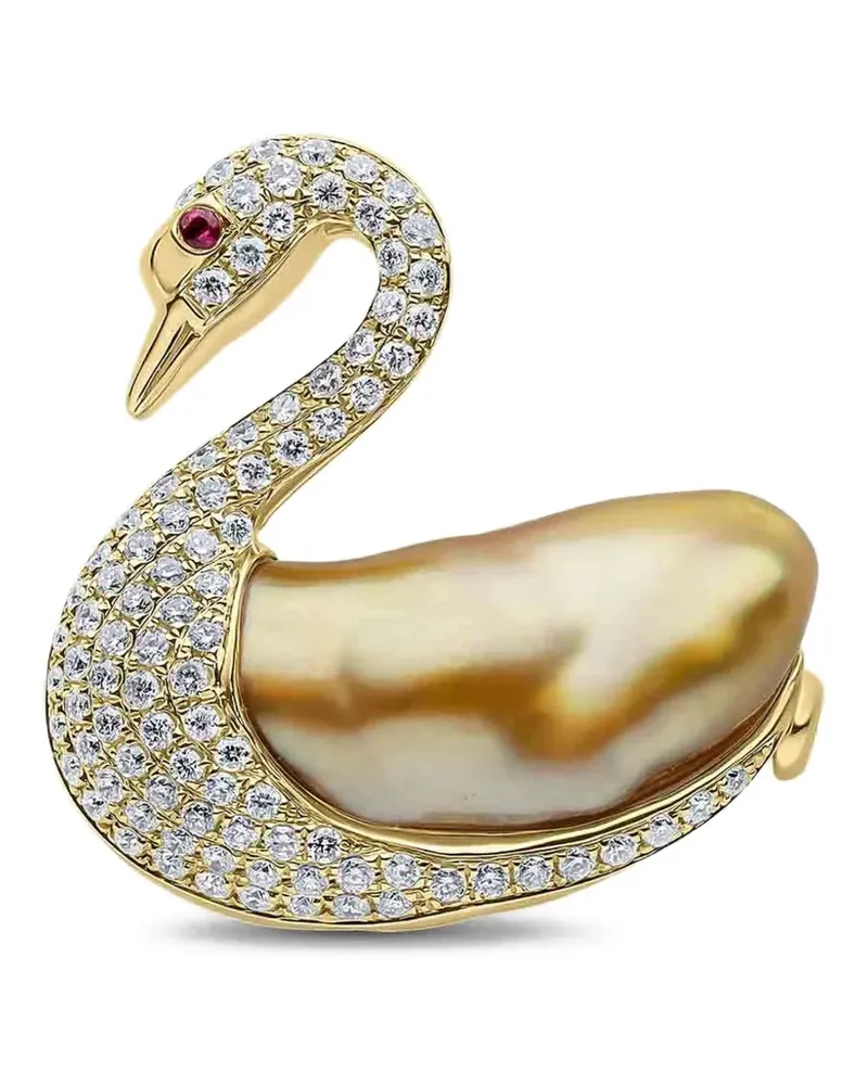 YOKO London 18CT YG GOLD KESHI DIA BROOCH 93D:0.44CT Gold