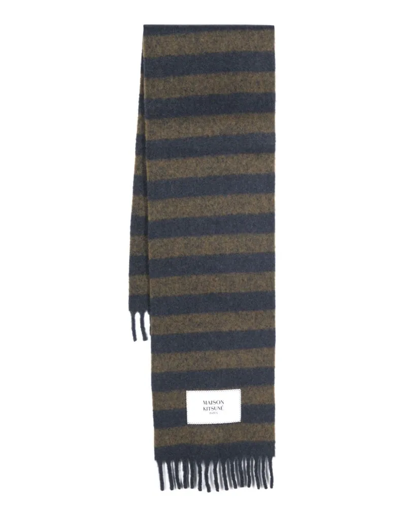 Kitsuné Gestreifter Schal mit Logo-Patch - Blau Blau