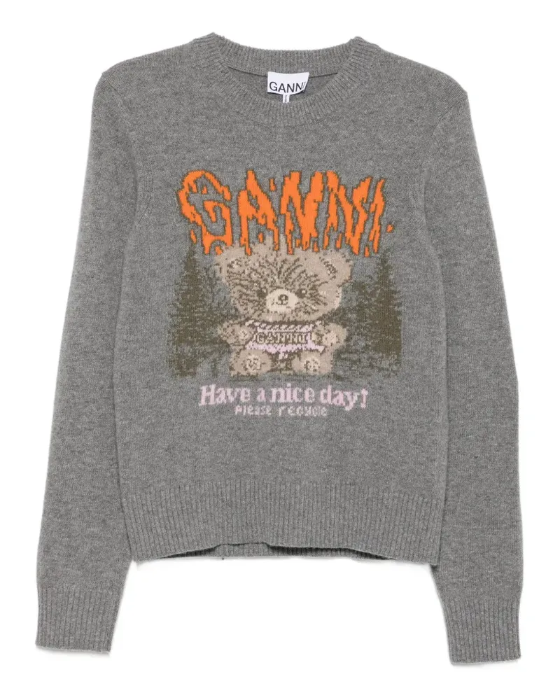 Ganni Pullover mit grafischem Intarsienmuster - Grau Grau