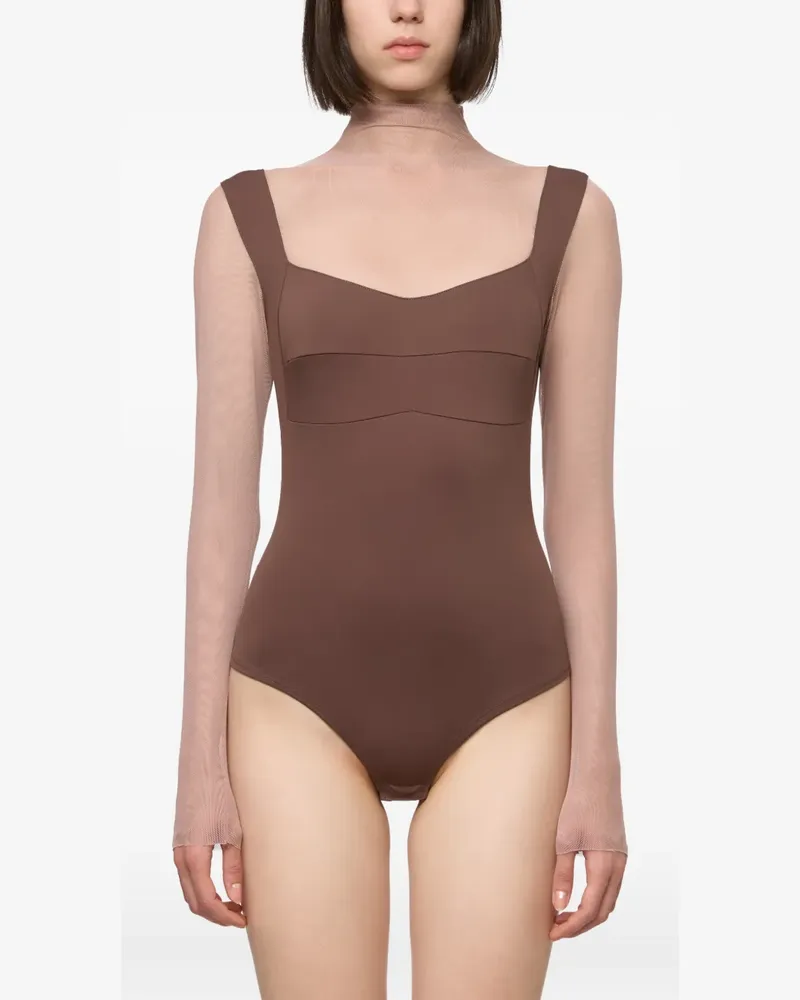 ATU Body Couture tulle-insert long-sleeve top - Braun Braun
