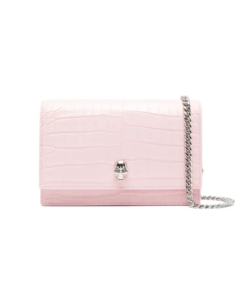 Alexander McQueen Mini-Tasche in Kroko-Optik mit Totenkopf - Rosa Rosa