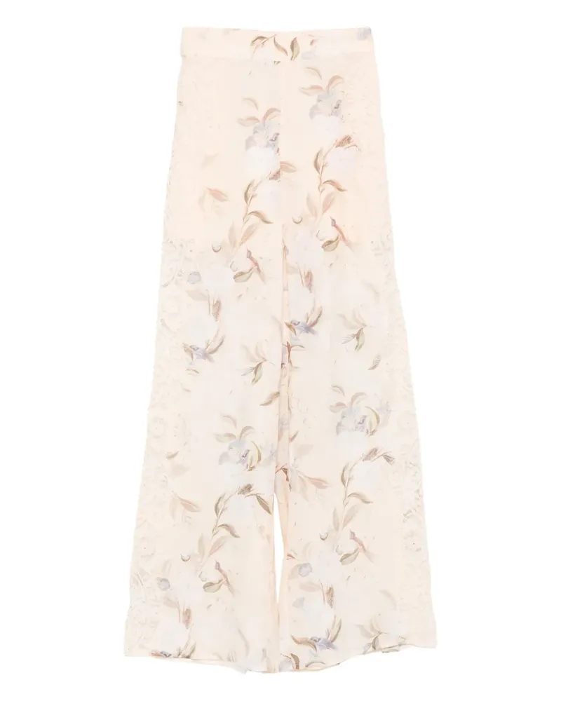 Zimmermann floral-print lace-insert trousers - Nude Nude