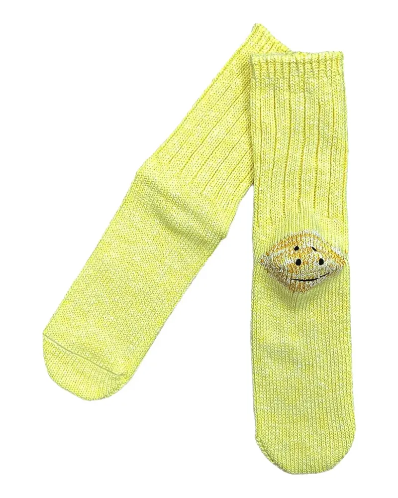 KAPITAL Gerippte Happy Heel Socken - Gelb Gelb