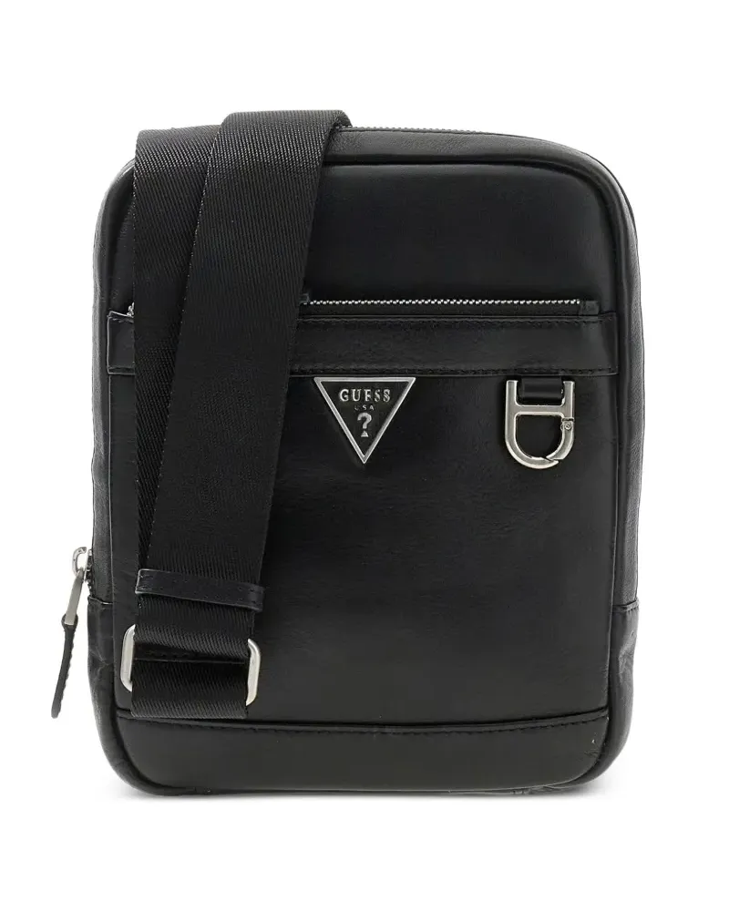 Guess logo-plaque grained messenger bag - Schwarz Schwarz
