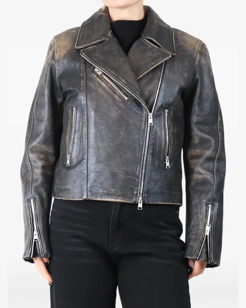 Frame Denim distressed leather jacket - Schwarz Schwarz