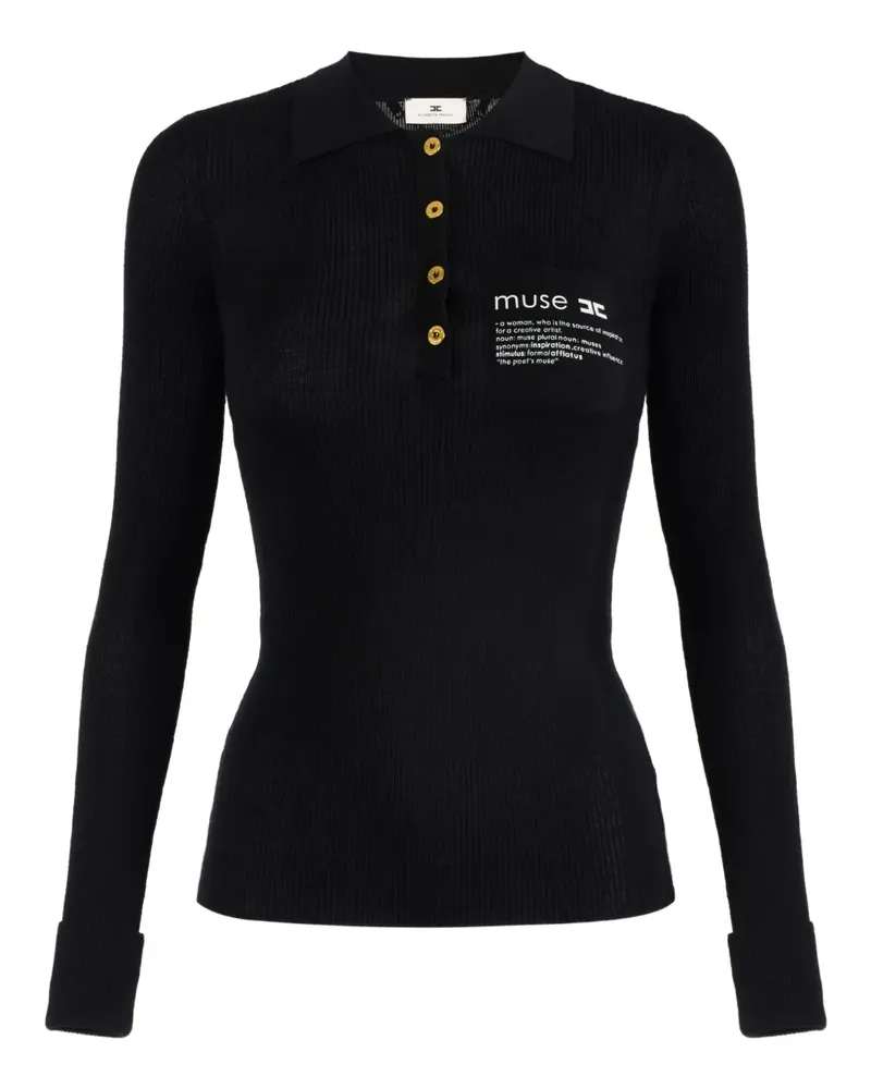 Elisabetta Franchi Geripptes Poloshirt - Schwarz Schwarz