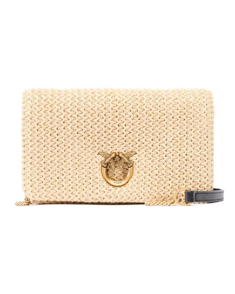 Pinko Schultertasche aus Raffiabast mit Vogelapplikation - Nude Nude