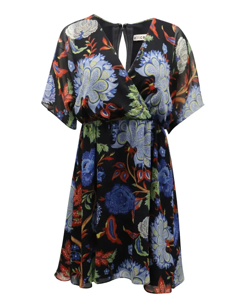 Alice + Olivia Plissiertes Kleid mit Blumen-Print - Schwarz Schwarz
