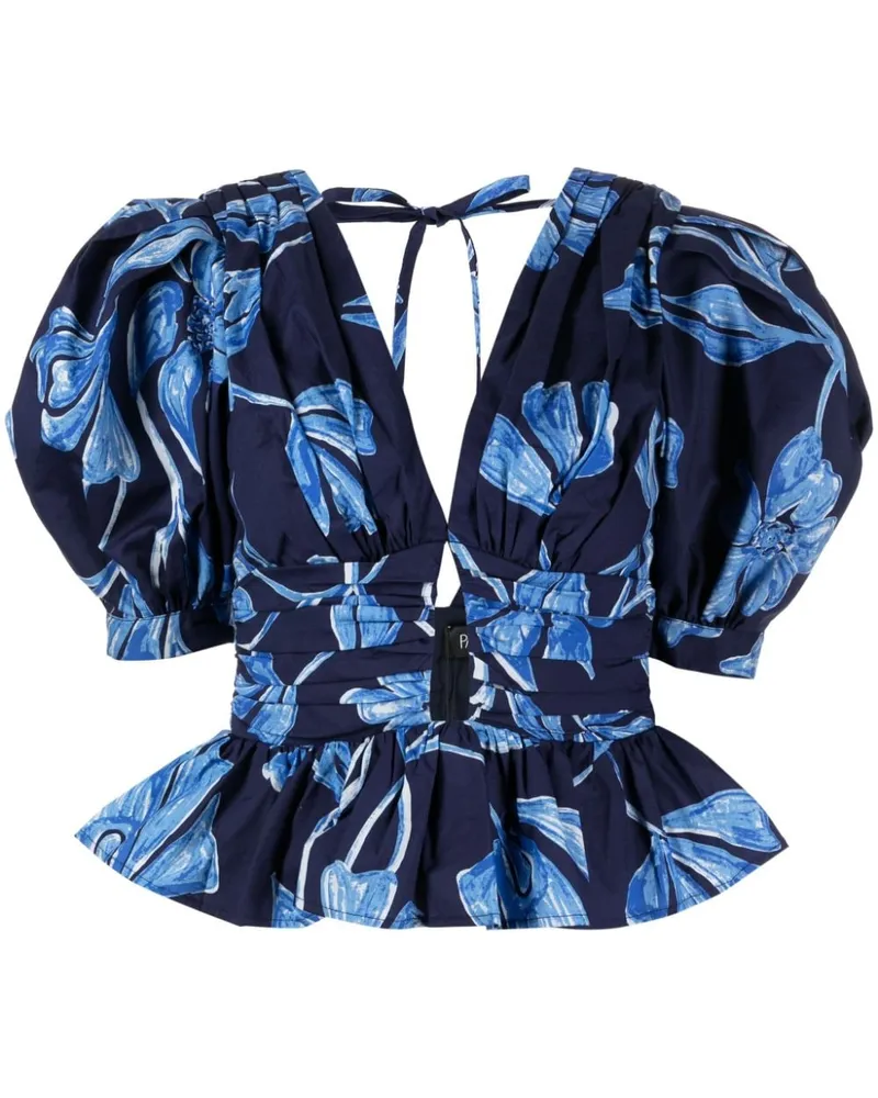 Pat Bo Nightflower Bluse mit Schößchen Blau