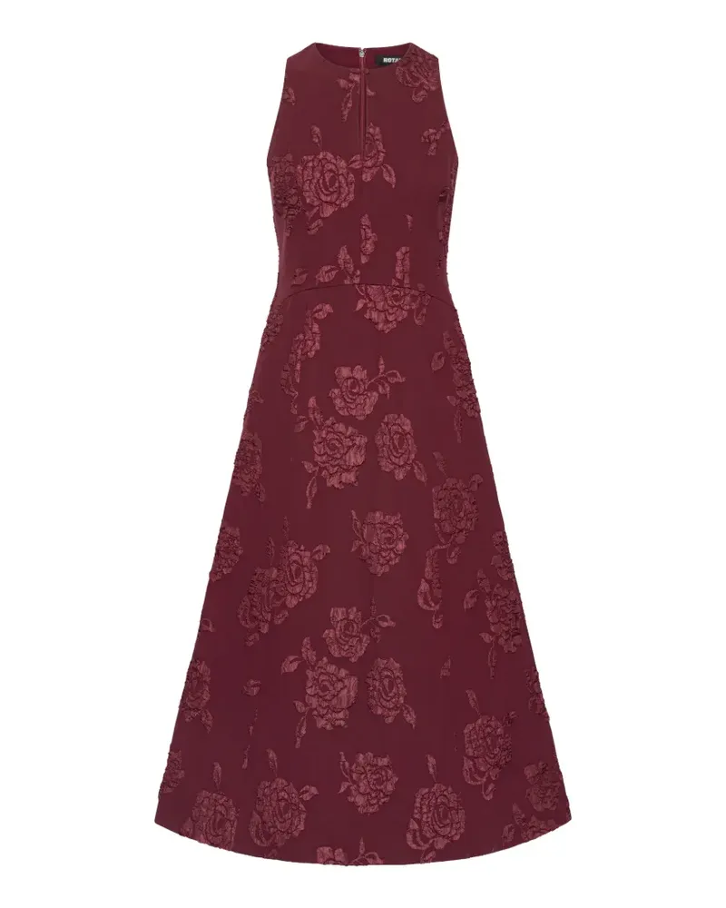 ROTATE Birger Christensen jacquard flared dress dark red Rot
