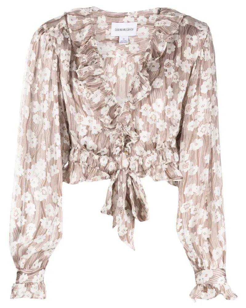 Sabina Musayev Cropped-Bluse mit Blumen-Print - Braun Braun