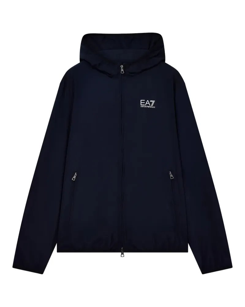 EA7 Kapuzenjacke mit Logo-Print - Blau Blau