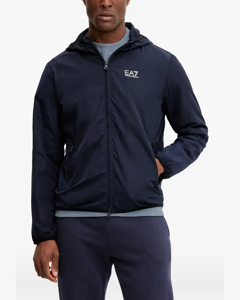 EA7 Kapuzenjacke mit Logo-Print - Blau Blau