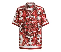 Hawaii-Hemd aus Seidentwill mit Majolica-Print - Weiß