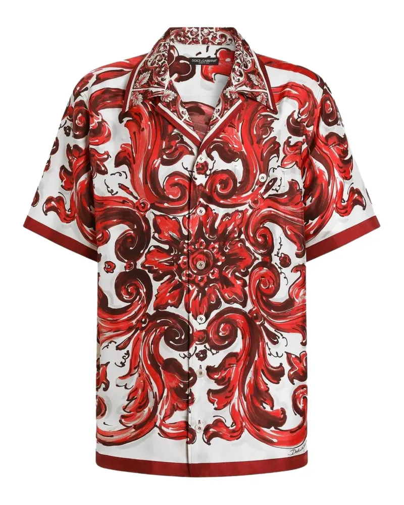 Dolce & Gabbana Hawaii-Hemd aus Seidentwill mit Majolica-Print - Weiß Weiß