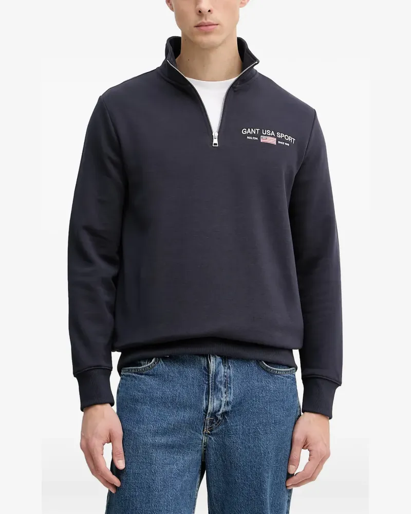 Gant Bestickter Pullover mit Viertelreißverschluss - Blau Blau