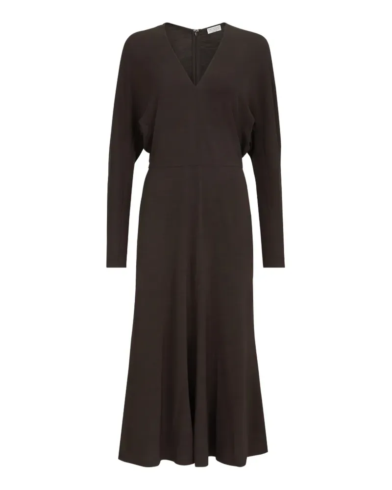 Brunello Cucinelli Jerseykleid aus Techno-Wolle mit Monili - Braun Braun