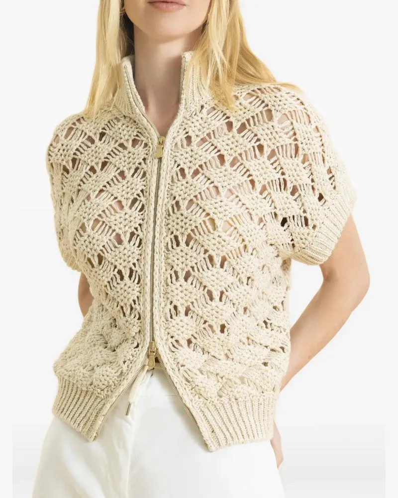 Eleventy zip short-sleeve cardigan - Nude Nude