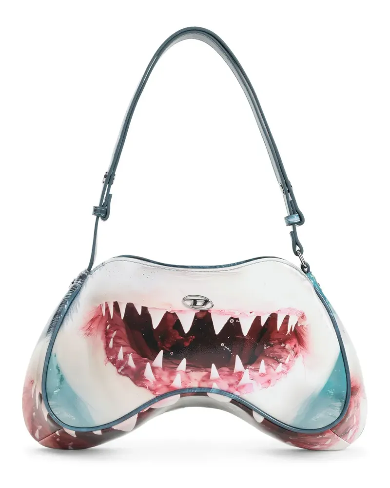 Diesel Play Schultertasche mit Haifischmund - Blau Blau