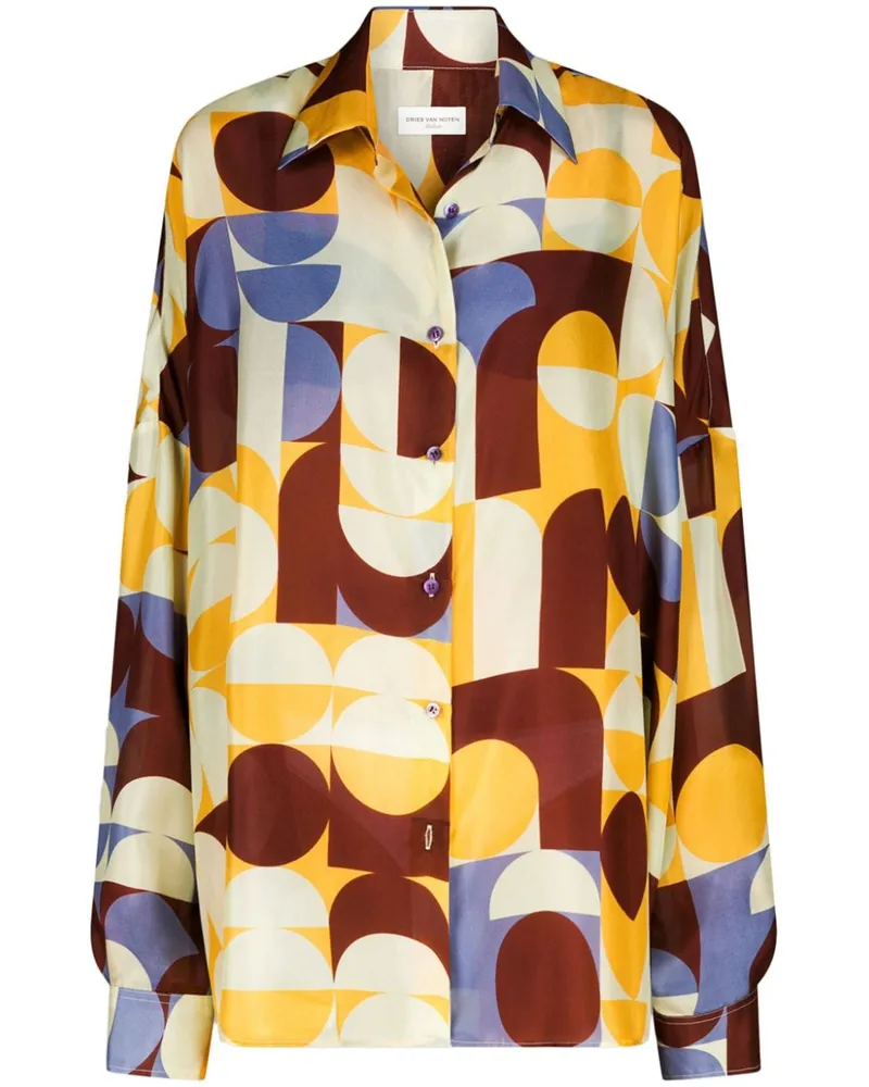 Dries van Noten Seidenhemd mit geometrischem Print - Gelb Gelb