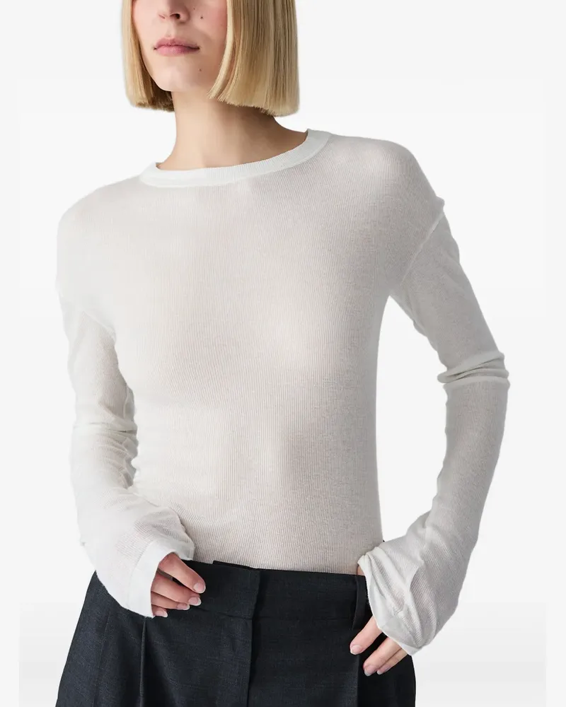 Vera Wang ribbed long-sleeve cotton T-shirt - Nude Nude