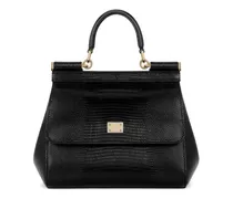 Mittelgroßer Sicily Tote Bag mit geprägtem Henkel - Schwarz